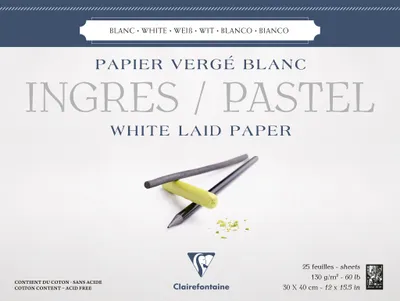 Produktbild von Clairefontaine Zeichenblock Ingres Pastell, 30x40cm, 25 Blatt Weiß 96483C