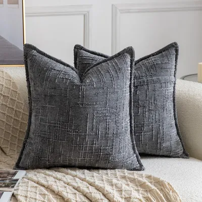 Immagine prodotto di Set di 2 federe per cuscini in velluto, color grigio scuro, 60x60 cm