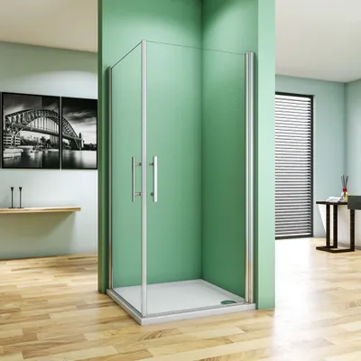 Produktbild von 80x80x195cm Eckig Duschkabinen mit Duschtasse Schwingtür Duschabtrennung Drehtür 6mm ESG Nanoglas Eckeinstieg Pendeltür Duschwand