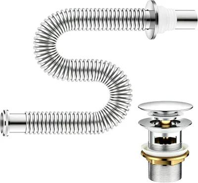 Image de Ensemble de siphon pour lavabo - Systèmes de drainage anti-odeurs pour insectes - Avec bouchon de vidange à clapet - Anti-odeurs pour salle de bain, toilettes et évier de cuisine