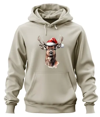 Productafbeelding van Rentiër met gewei, kerst, aquarel, cadeau, hoodie, sweater, natuur, maat L