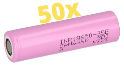 Image de 50× Samsung INR18650-35E - 18650 Li-Ion 3,7 V 3500 mAh (Flat-Top, non protégé)