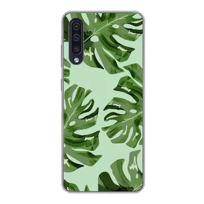 Produktbild von MuchoWow® Handyhülle Schutzhülle Hülle für Samsung Galaxy A30s Blätter - Tropisch - Pastell Silikon Softcase Handy Hülle - Karteninhaber