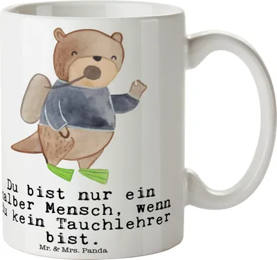 Produktbild von Mr. & Mrs. Panda Kaffeetasse Tauchlehrer Herz - Weiß - Geschenk, Teebecher, Geschenktasse, Tasse, Becher, cappuccinotasse