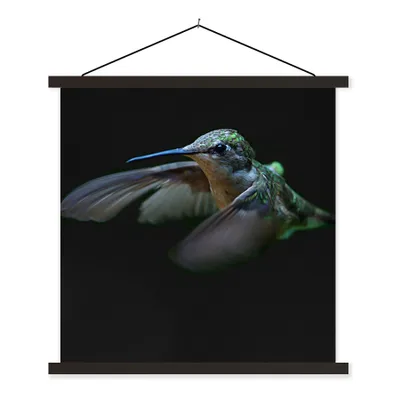 Produktbild von MuchoWow® Textilposter Kolibri - Federn - Schwarz 90x90 cm mit schwarzem Rahmen - Magnetisches