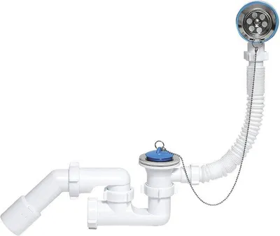 Produktbild von Badewannensiphon mit Metallsieb, Stopfen und Kette