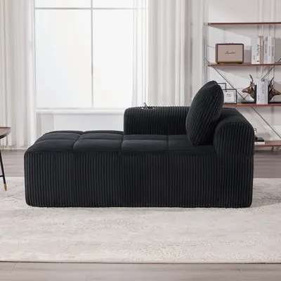 Obrázek produktu pro MODFU Pohodlné lounge křeslo / pohovka čalouněný nábytek s boční úložnou kapsou, chaise longue s integrovaným držákem na nápoje, bez montáže, černá