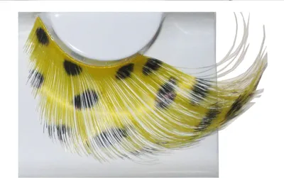 Produktbild von Wimpern gelbe Federn mit schwarzen Punkten, 1 ml Spezial-Wimpernkleber, Anleitung | Extravagantes Feder-Design inkl. 1 ml Spezial-Wimpernkleber und Anleitung, für Karneval & Mottopartys
