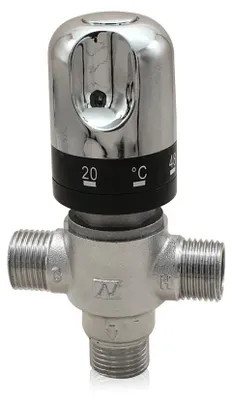 Zdjęcie produktu dla Zawór termostatyczny mieszający - trzydrożny zawór do ciepłej i zimnej wody - regulacja temperatury - przyłącze o średnicy 1,27 cm