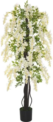 Image de Plante artificielle glycine blanche 165m plantes artificielles décoratives en pot plastique ciment pour intérieur & extérieur,