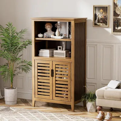 Imagen del producto de Armario de baño - Mueble de almacenamiento - Armario de cocina - Armario con puertas - Armario independiente - Color nogal