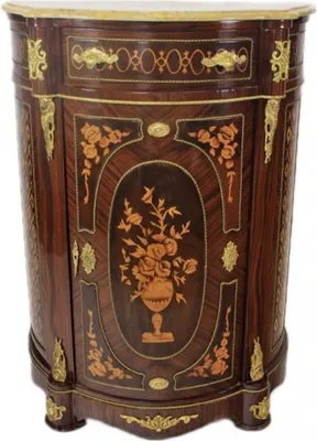 Image de Casa Padrino Commodes Empire Armoire avec plateau en marbre acajou brun foncé incrusté - Meubles baroques Commode