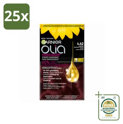 Produktbild von 25 x Garnier Olia 4.62 Permanente Haarkleuring - Dunkles Granatrot - Ohne Ammoniak - Vorratspackung - 25 Stücke