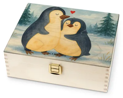 Produktbild von Mr. & Mrs. Panda teebeutelbehälter Pinguin umarmen Design - Weiß - Geschenk, Teebeutel Aufbewahrung, Jahrestag, Tee Box, Teebox, holz, Umarmung Verliebt, für Paare, Paar