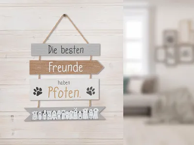 Produktbild von GILDE Hänger, "Hundebande", Spruch, MDF, braun, grau, weiß, VE 6, L. 0.5 cm, B. 31 cm, H. 40 cm