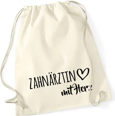 Produktbild von Huuraa Turnbeutel Zahnärztin mit Herz 12 Liter Natural Baumwolle Rucksack Geschenkidee