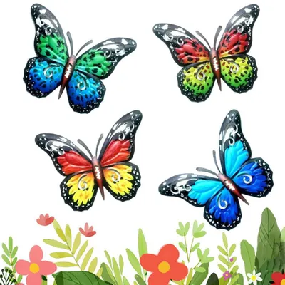 Metall-Schmetterlinge, 4 Stück, Wanddeko, 16,5 x 12,5 cm, für Innen & Außen