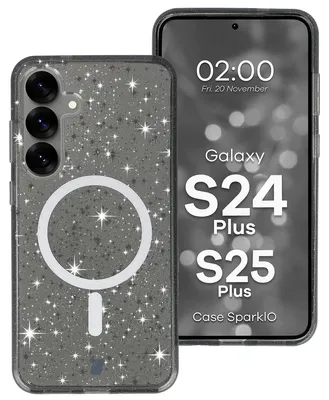 Produktbild von Glitzer Hülle mit Magnetring für Galaxy S25 Plus / S24 Plus, Bizon Case SparklO, Transparent-Schwarz mit Glitzer