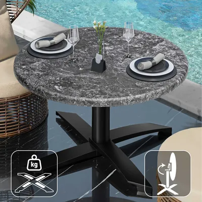 Produktbild von WTG | Jamaika Loungetisch | Ø:H 60 x 37 cm | Felsen / Schwarz | Klappbar | Zusatzgewicht | Bistro Loungetisch Gastro Tisch