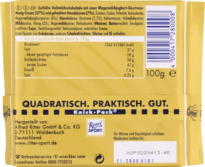 Produktbild von Ritter Sport Olympia gefüllte Schokolade mit Dextrose Honig Creme 100g