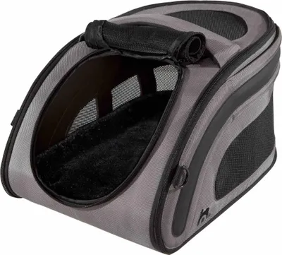 A pet carrier is shown from a slightly elevated angle.