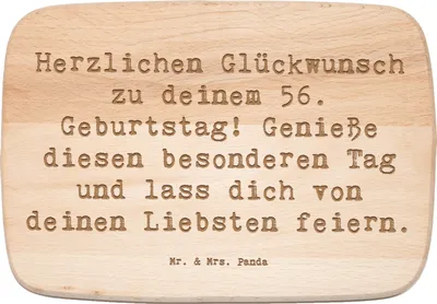 Produktbild von Mr. & Mrs. Panda Schneidebrett Spruch 56. Geburtstag - Transparent - Geschenk, Frühstücksbrett, Glückwunsch, Freude, Holzbrett, Happy Birthday, schneidebrettchen