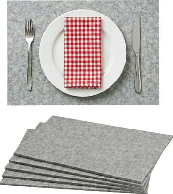 Produktbild von Filz Platzsets 45x30cm, Platzdeckchen abwaschbar, Tischuntersetzer Filzmatten 6er Set (hellgrau)