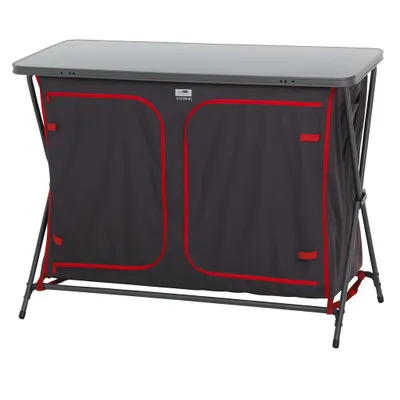 Produktbild von Klappbarer Campingschrank aus Aluminium – 2-in-1 Camping Tisch & Stauraum, leicht & stabil, wetterfest, faltbar, ideal für Outdoor Wohnwagen Festivals