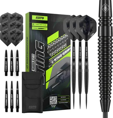 Produktbild von KOTO – Sting Black Torpedo Dartpfeile Tungsten 90%, 30 G, Schwarz, Mit 6 Flights, Shafts und Wallet, Steeldarts, Darts profi Set, 3 Dart pfeile