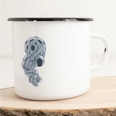 Produktbild von Huuraa Emaille Tasse Astronaut Mond Geschenk Kaffeebecher Vintage 300ml Astronaut Mond Präsent