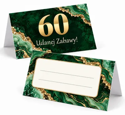 Zdjęcie produktu dla Winietki na Stół na 60 Urodziny Szmaragdowy Agat Złoto - 6 szt