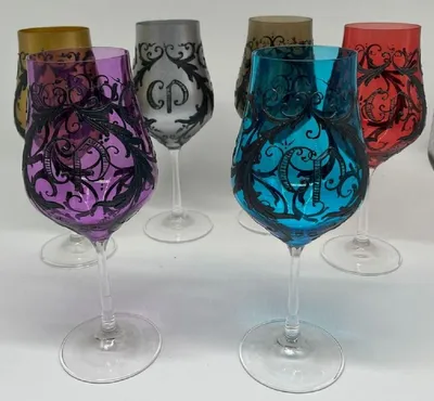 Immagine prodotto di Casa Padrino set di bicchieri da vino barocchi colorati/neri - Bicchieri da vino fatti a mano
