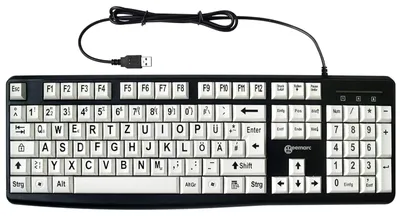 Produktbild von Geemarc KBSV3_WH_GE Tastatur mit groáen Tasten und extra groáer Schrift (Schwarz auf Weiá) mit Windows XP; Vista, 7, 8, 10 kompatibel (deutsche Version) - plug&play