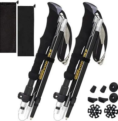 Produktbild von Unyqoos® Nordic-Walking-Stöcke – faltbare Teleskop-Trekkingstöcke aus Aluminium, 110–135 cm, 35,6 cm zusammengelegt, ultraleicht, Schnellspanner, 4 Paar Gummipuffer, für Damen & Herren
