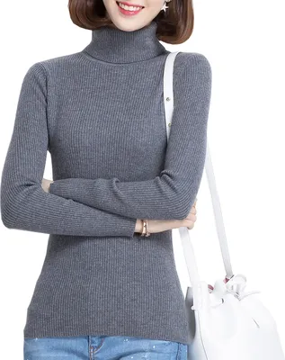 Produktbild von Glamexx24 Damen Einfarbig Langarm Rollkragenpullover Casual Strickpullover Sweatshirt Warme Feinstrick Pullover-Farbe: Grau1 -Größe: L-XL