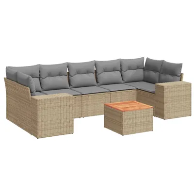 Produktbild von vidaXL 8-tlg. Garten-Sofagarnitur mit Kissen Beige Poly Rattan