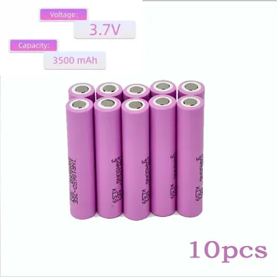 Obrázok produktu pre 18650 35E batéria, balenie po 10 kusoch – dobíjateľná lítium-iónová batéria – 3,7 V – 3500 mAh – vybíjací prúd 20 A – formát INR18650