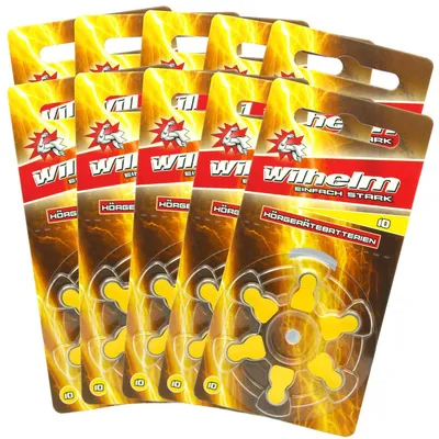 Produktbild von 60 x WILHELM Hörgerätebatterien Typ 10 gelb Hörgerätbatterie PR70 ZL4 1,4/1,45 V
