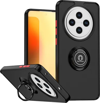 Produktbild von Hülle für Oppo Reno12 F 4G/5G Matte Transluzent TPU Stoßfest Schutzhülle mit Ring Halter Ständer Schwarz Rot