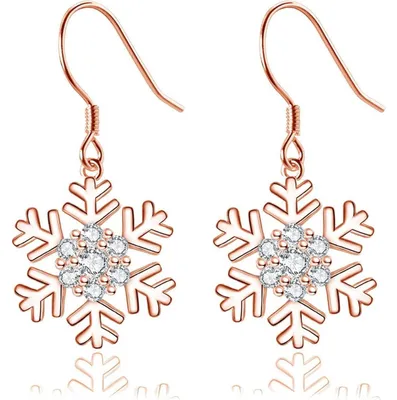 Produktbild von Schmuck Set Damen Schneeflocke 925 Sterling Silber Halskette & Ohrringe Rose Gold
