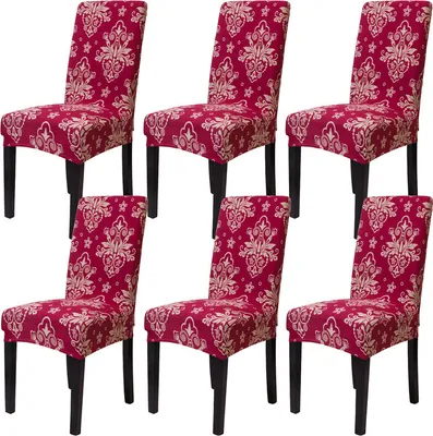 Produktbild von Stuhlhusse 6er-Set Schwarz Maschinenwaschbar Schönbezug Stuhlbezug Stuhlüberzug,Roter Stark Stil