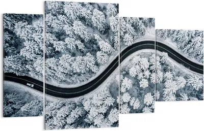 Produktbild von Bild auf Leinwand - Leinwandbild - 4 Teile - Wald Winter Straße - 120x70cm - Wand Bild - Wanddeko - Wandbilder - Leinwanddruck - Bilder - Wanddekoration - Leinwand bilder - Wandbild - DL120x70-5010