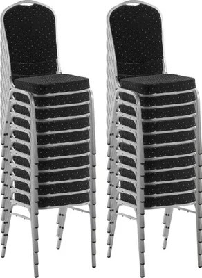 Produktbild von Bankettstuhl GALA Schwarz 20er Set – Stapelbar, Silbernes Stahlgestell, 6 cm Polsterung