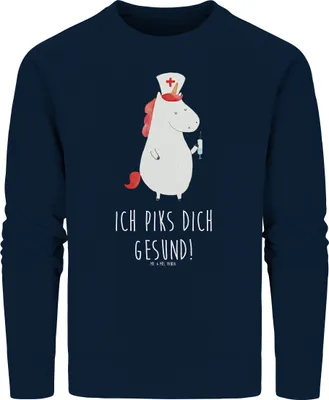 Produktbild von Mr. & Mrs. Panda Bio Baumwoll Pullover Einhorn Krankenschwester Größe XL - French Navy - Geschenk, Ärztin, Sweater, Pulli, Sweatshirt, Krankenpflegerin, Krankenhaus