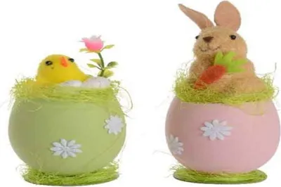 Produktbild von Osteraufsteller im Ei mit Küken und Hase im 2er-Set