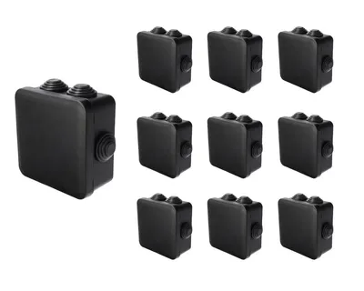 Immagine prodotto di Scatola ermetica da incasso 10x con pressacavi, chiusura a scatto, 78x78x47 mm, nera, IP55, EDO777833, EDO Technic