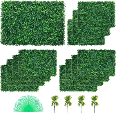 Zdjęcie produktu dla SucceBuy 12 sztuk sztucznych paneli ściennych z żywopłotu bukszpanowego, 61 x 40,6 cm, 4 cm zielona trawa odporna na promieniowanie UV, sztuczne panele bukszpanowe do ogrodzeń zapewniających prywatność, dekoracji wewnętrznych i zewnętrznych, ogrodu, podwórka i tła wydarzeń