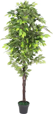 Produktbild von Kunstpflanze Künstliche Pflanze Benjamin Ficus Künstlich im Topf Pflanzen Zimmerpflanze mit Echtholz 180 cm wie Echt Deko Innendekoration 180 cm Decovego