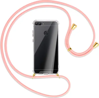 Produktbild von Handykette Backcover-Schutzhülle mit Band (Metall goldfarben) für Huawei P smart / Enjoy 7S - rosa