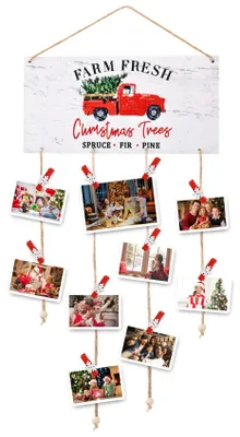 Kerstkaarthouder mit 30 Holzclips, weiß, für Fotos und Karten